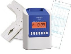 Seiko Z120 Time Clock Package: Z120 non-calculating time clock, 200 weekly payroll time cards and 6 slot time card rack